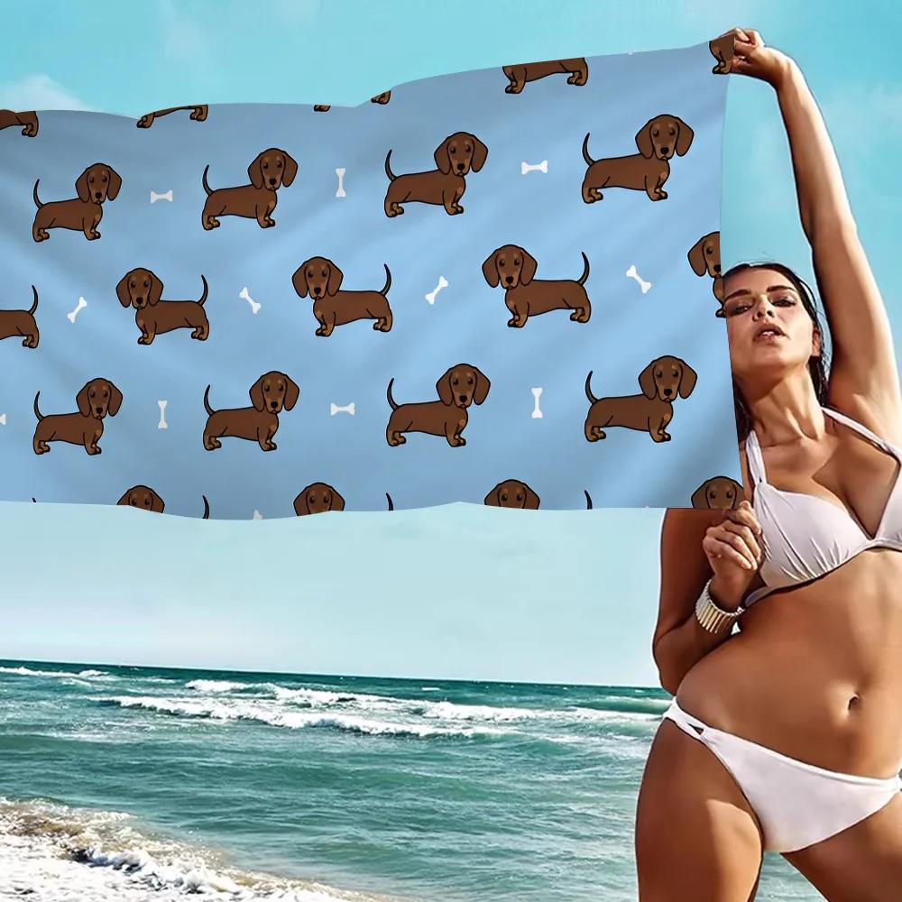 Dachshunds Anime Beach Swimming Towel Soft Absorbent Washcloth Children's Gifts for Kids Travel Camping Gym
