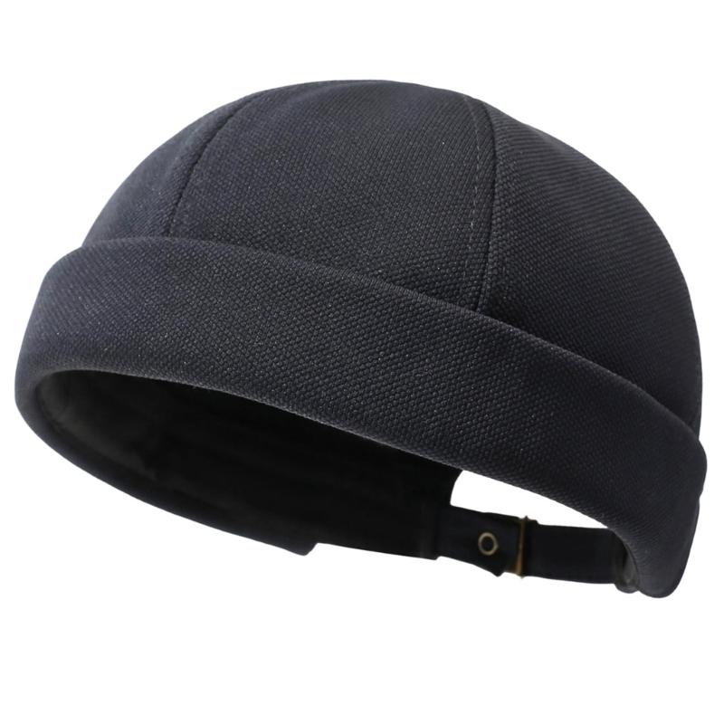 Round Brimless Cap for Casual Outfit Styling, Folded Band Docker Hat with Textured Woven Design, Adjustable Skull Hat for Women Men