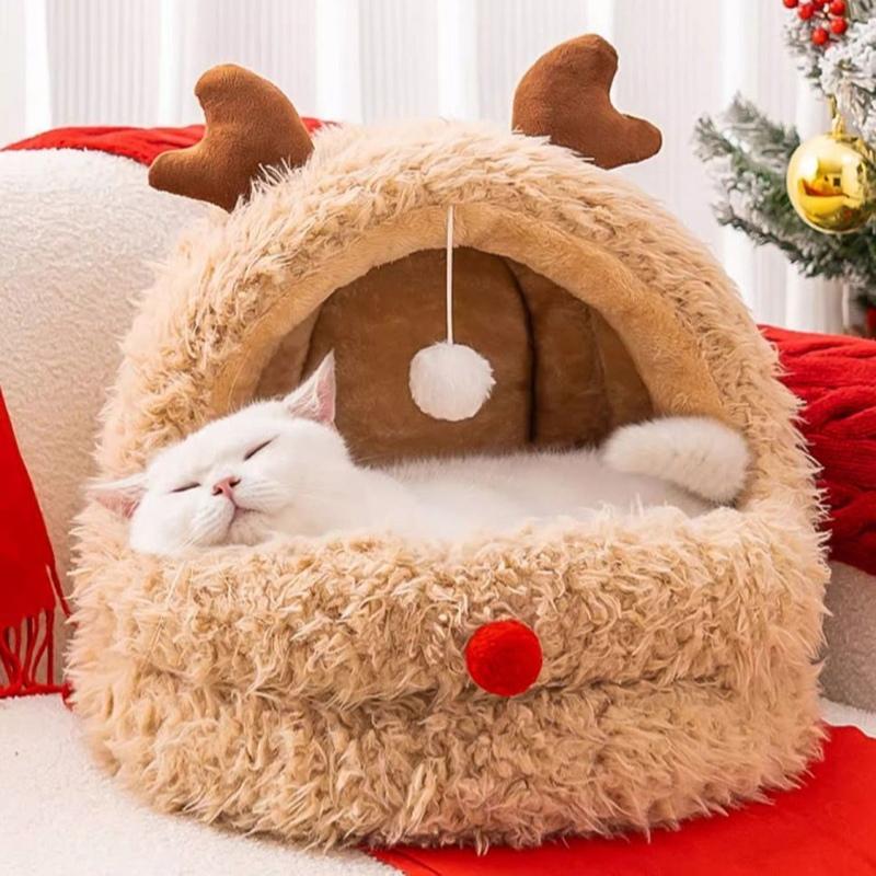 Winter Cozy Insulated Pet House Quilted Fluffy Bed for Cats Christmas Pet Gift Warmth Scented Plush Dogs House Large Capacity