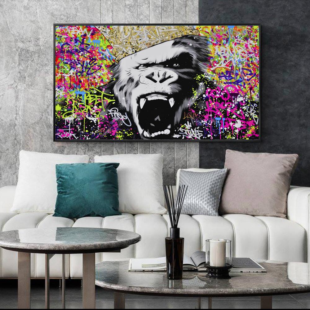 Crazy Monkey Graffiti Wall Art Canvas Prints Abstract Animals Pop Art Paintings Wall Decor Pictures For Room
