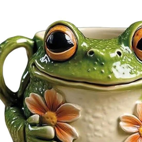 Taza de Cerámica con Forma de Rana y Pequeñas Flores Textura Suave Taza de Café Té para Alegría Matutina Taza con Personaje Acogedor del Bosque Regalo para Amantes de los Animales