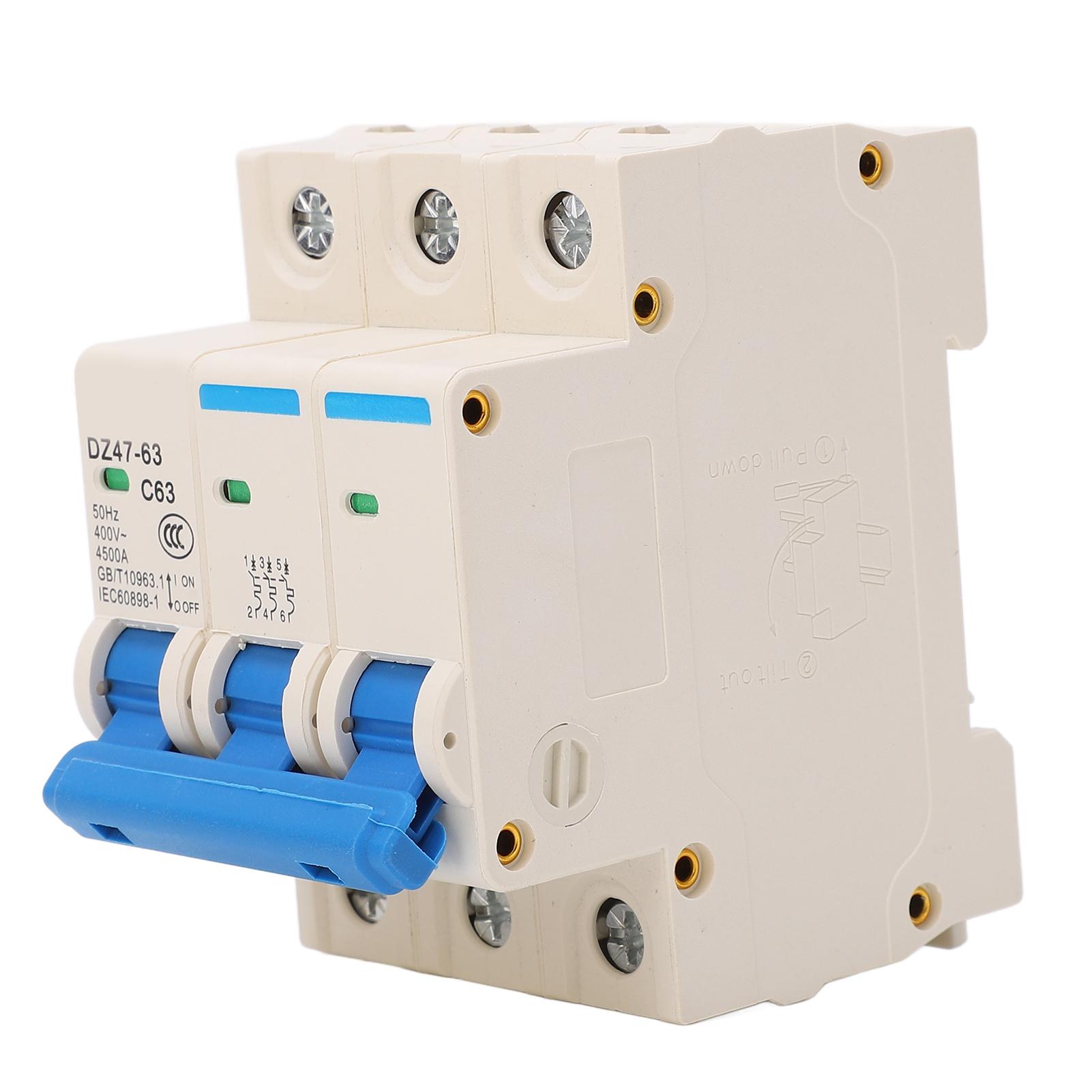 

3P мініатюрний автоматичний вимикач на DIN-рейку Перемикач захисту від перевантаження AC 400V 50Hz 63A