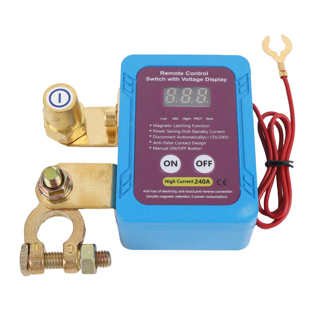 DC 12V Remote Battery Disconnect Switch with Led Voltage Display 240A Smart Battery Shut Off Switch for Automotive RV