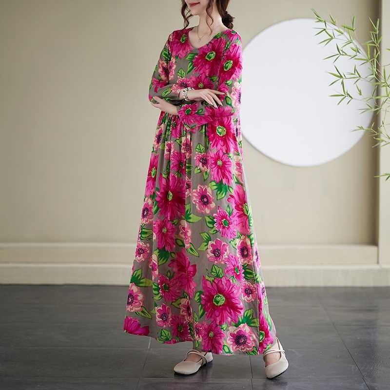 Vintage Long Skirt Flesh Covering Dress