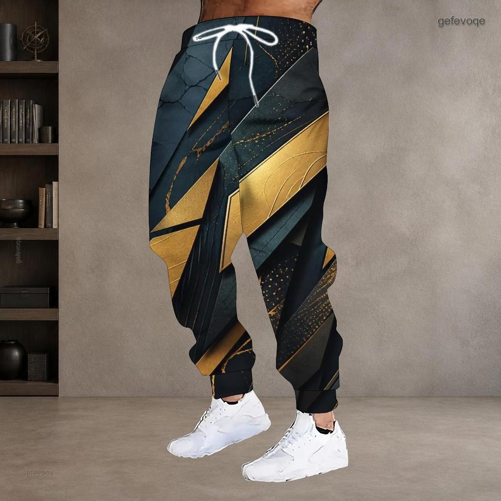 Men S Plus Size Abstract Printed Drawstring Jogger Pants White Grey Beige Cuffed Ankle Side Pockets Trousers