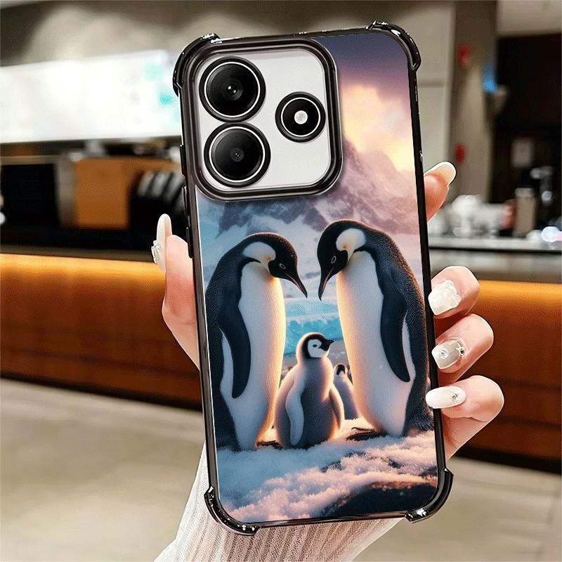 Penguins Love At The North Pole Soft Phone Case For Xiaomi Redmi Note 14 15 Pro Plus 13 12 11S 11T 5G 10 9S 9 Plating Anti-Fall