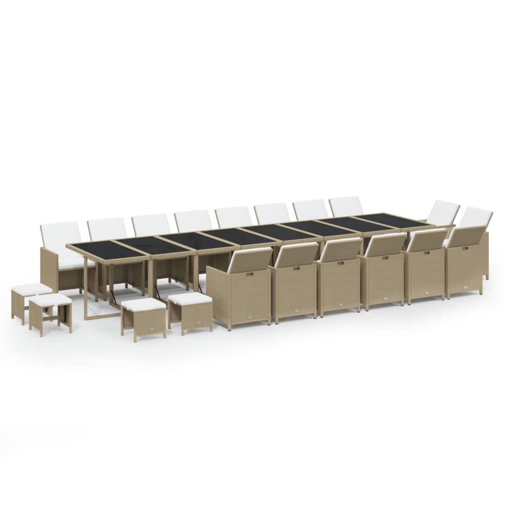 21 piece Garden Dining Set with Cushions Poly Rattan Beige