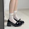 Sweet and cool patent leather high-heeled Mary Jane women's shoes new bow light mouth round head JK single shoes glossy