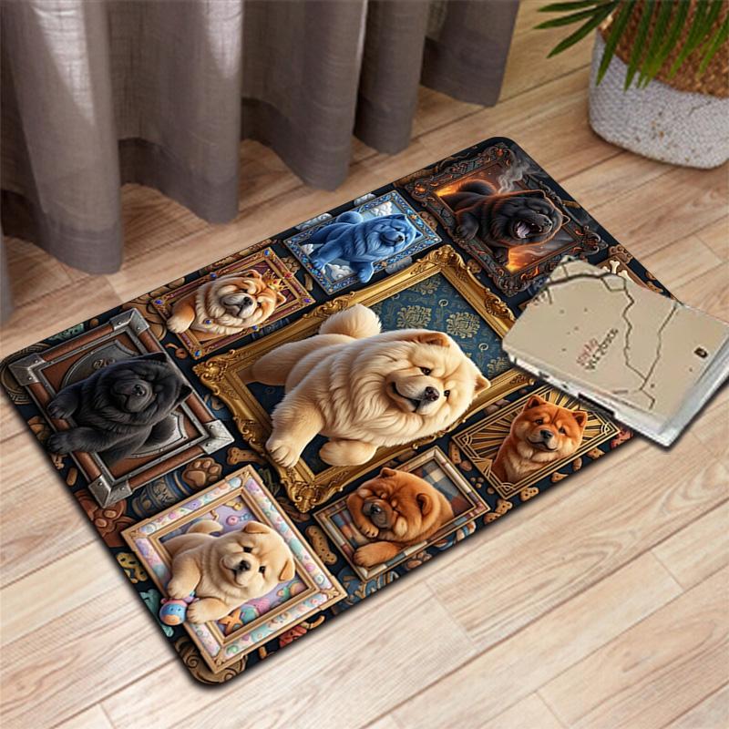 Chow Chow Portraits Pattern Rug Floor Mat for Living Room or Bedroom Soft and Comfortable Carpet a Gift for Birthday and Holiday.