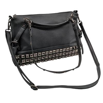 APOSITV Studded Women's Shoulder Tote Bag, Crossbody Bag, Black and Silver, 3-Way (Black)