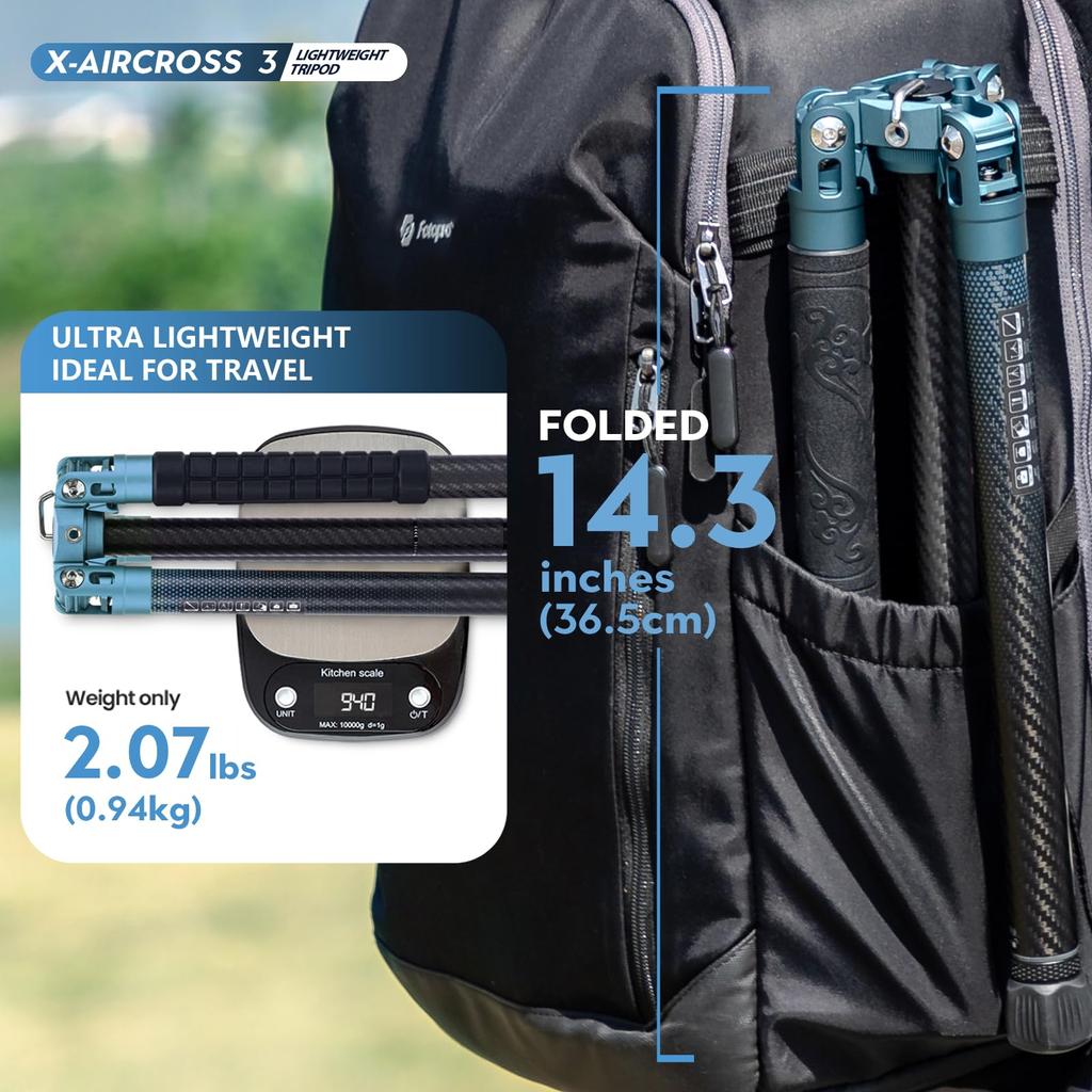Fotopro 152CM Carbon Fiber Tripod 360 Degree Ball Head Lightweight Camera Tripod with Quick Release Plate Travel Tripod Folding Height Only 36CM Max