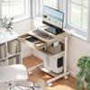 Rolling Desk with Drawer and Shelves, 4 Wheels, Compact, Chipboard, Metal