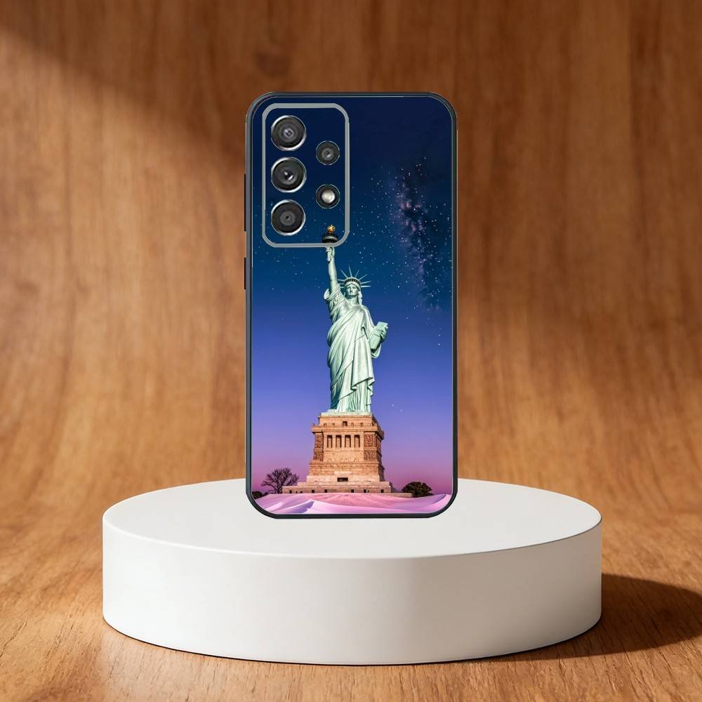 America USA Flag S-Statue Liberty Phone Case For Samsung S25,S24,S21,S22,S23,S30,Ultra,S20,Plus,Fe,Note,10,9,5G Black Cover