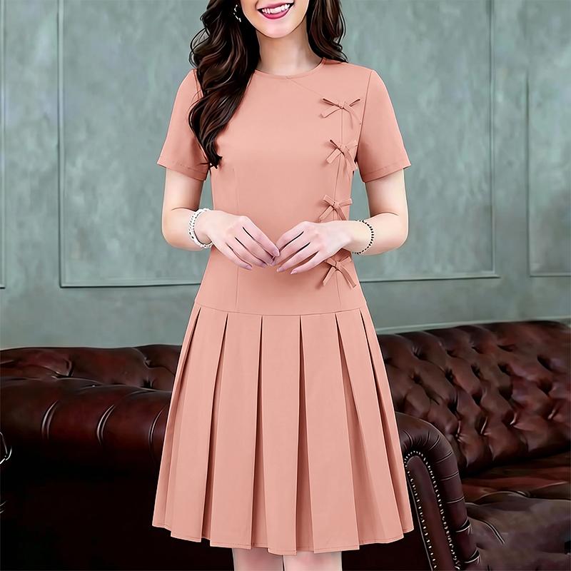 ZANZEA Women Casual Round Neck Solid Color Short Sleeve Dress