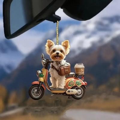 Yousheng Car Pendant Lifelike Puppy Ridding A Motorbike Design Statue Lightweight Hanging Decoration Indoor Outdoor Decor