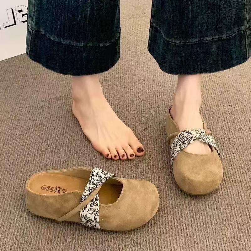 2025 summer new lazy half slippers women wear Korean version of bag head French with gentle heel with skirt