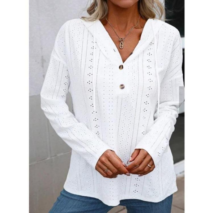 

Women s Casual Long Sleeve Hoodie with Drawstring and Button Eyelet Solid Color Sweatshirt 2XL