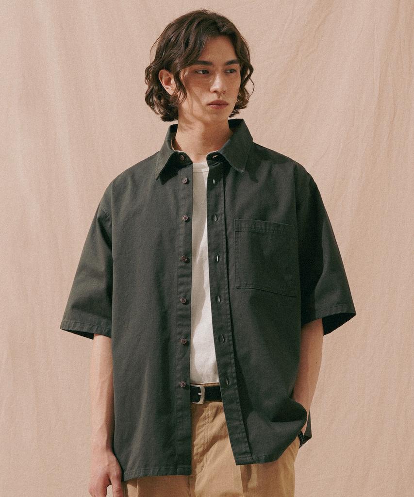 PERSTEP Field Dyed Loose Fit Short Sleeve Shirt Moss Green Ozss4705
