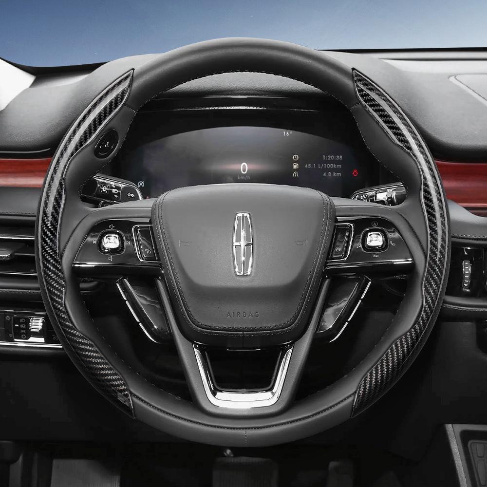 Suitable for Lincoln Carbon Fiber Texture Steering Wheel Cover with Segmented Quick-Release Design, Durable, for Models Such As