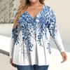 Women's Plus Size Shirt Long Sleeve  Print Top Pleated Casual V-Neck Top