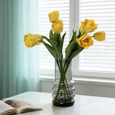 Flores de Tulipán Artificiales Tacto Real Tulipán de Tallo Largo Ramo con Hojas para Ramo de Boda Arreglo Floral de Primavera Decoración de Mesa para el Hogar