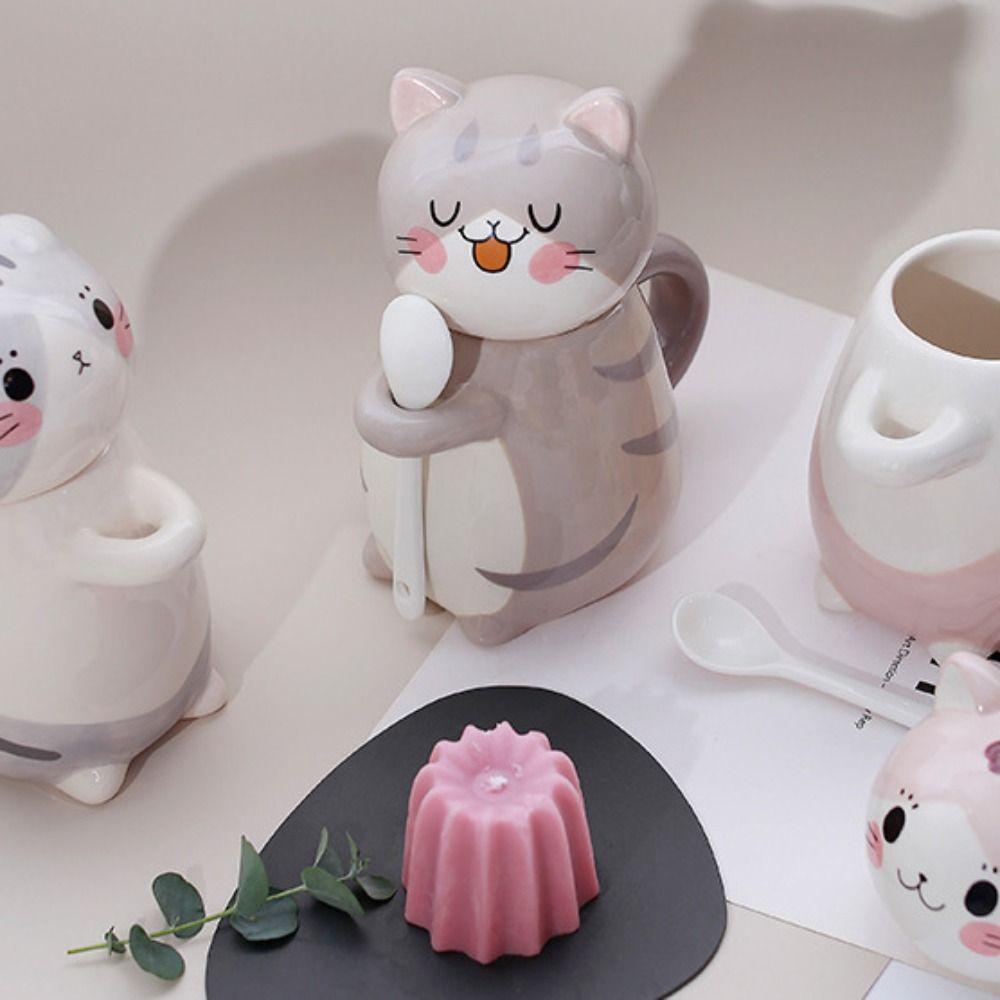 Capped Mug Cat Coffee Mug With Spoon Coffee Pots Cute Milk Tea Cups  Water