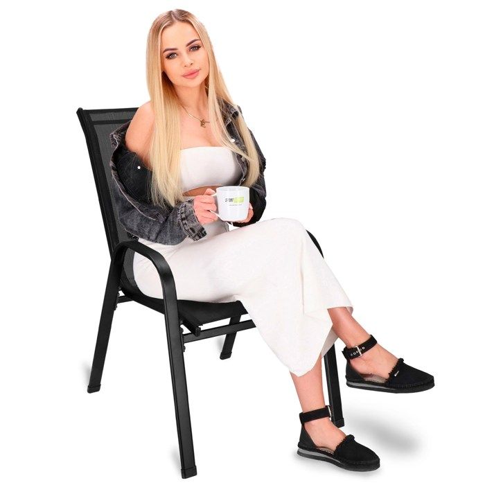 Terrace Chairs, 4 Pieces, 92 Cm, Made of Metal, for Balcony, Terrace, Modern, In Black Textilene