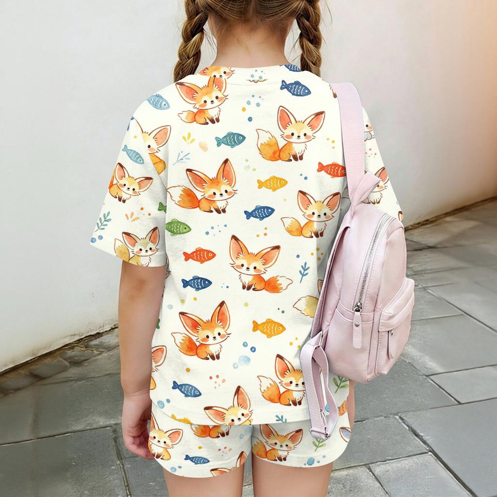 Kids Casual Short Sleeve Shirt and Shorts Set Animal Print Two Piece Outfit Lightweight Breathable Soft Fabric Summer Clothes for Children