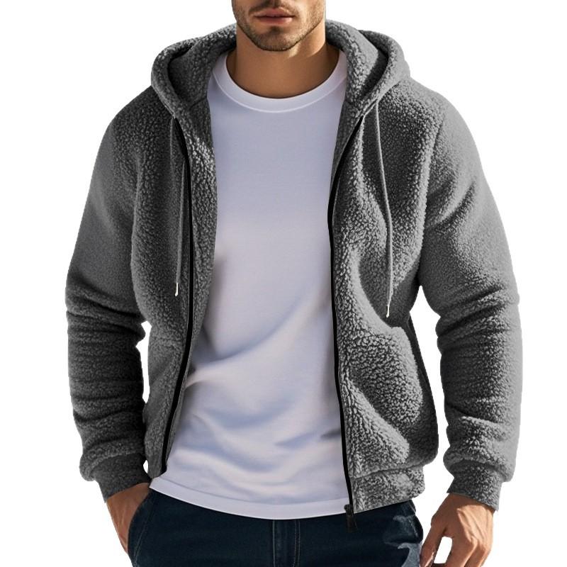 Men Casual Warm Fleece Hooded Zipper Cardigan Sweater Outerwear