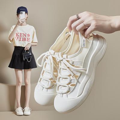 Hollow Canvas Shoes Women's Summer New Korean Version Student Little White Shoes Women's Flat Bottom Ins Breathable Half Tray P801
