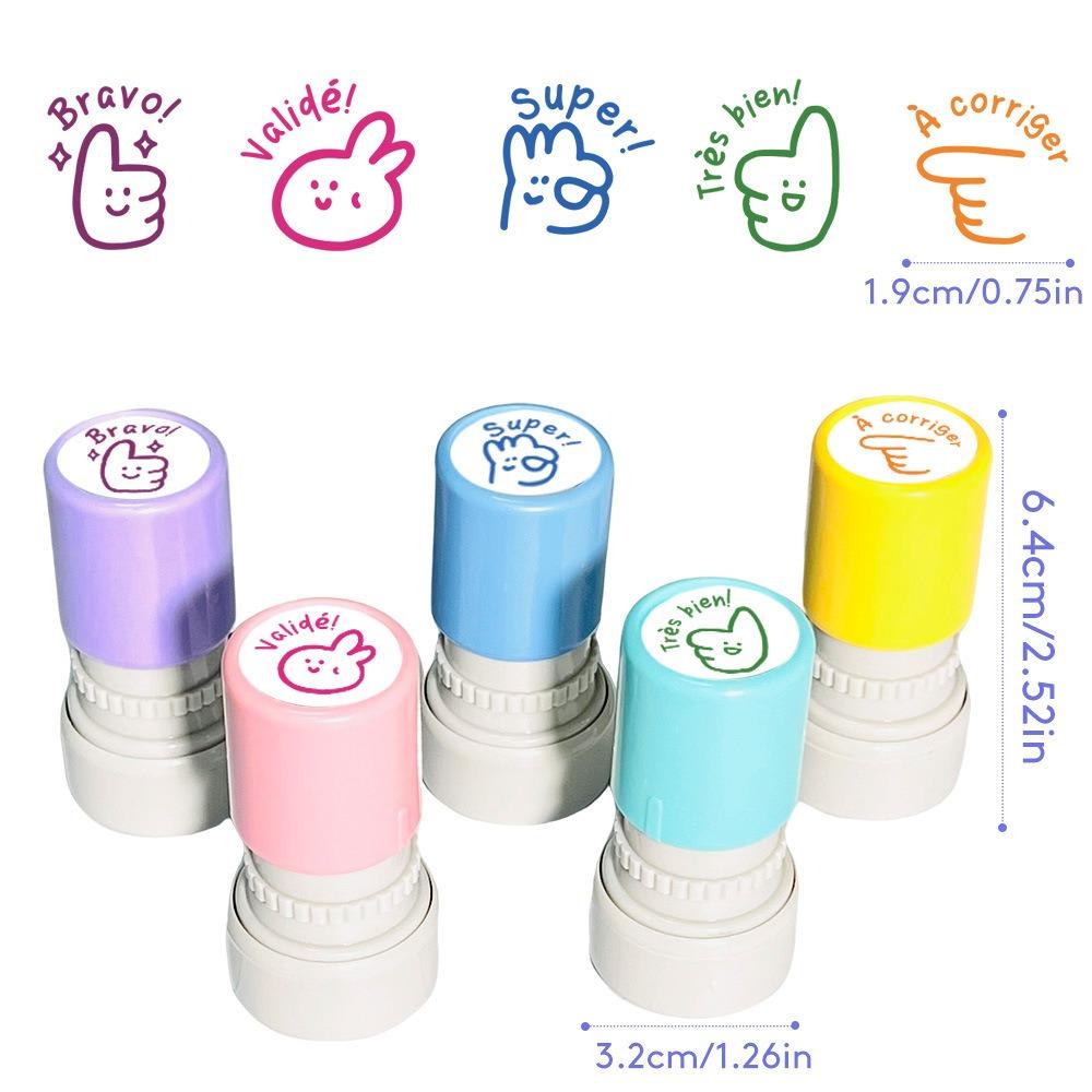 5Pcs/Set Round Emotional Expression Stamp French French Seal  Encourage Students