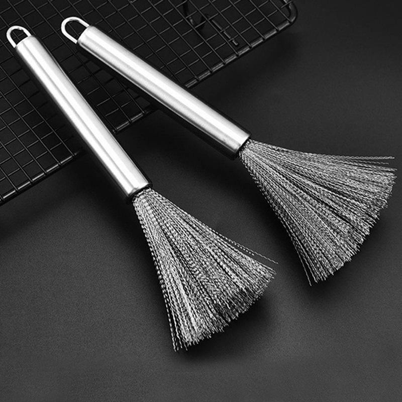 Kitchen Stainless Steel Pot Brush Long-Handled Dishwashing Brush for Kitchen Sink Pans Cleaning Brush Hanging Scrubber Gadget