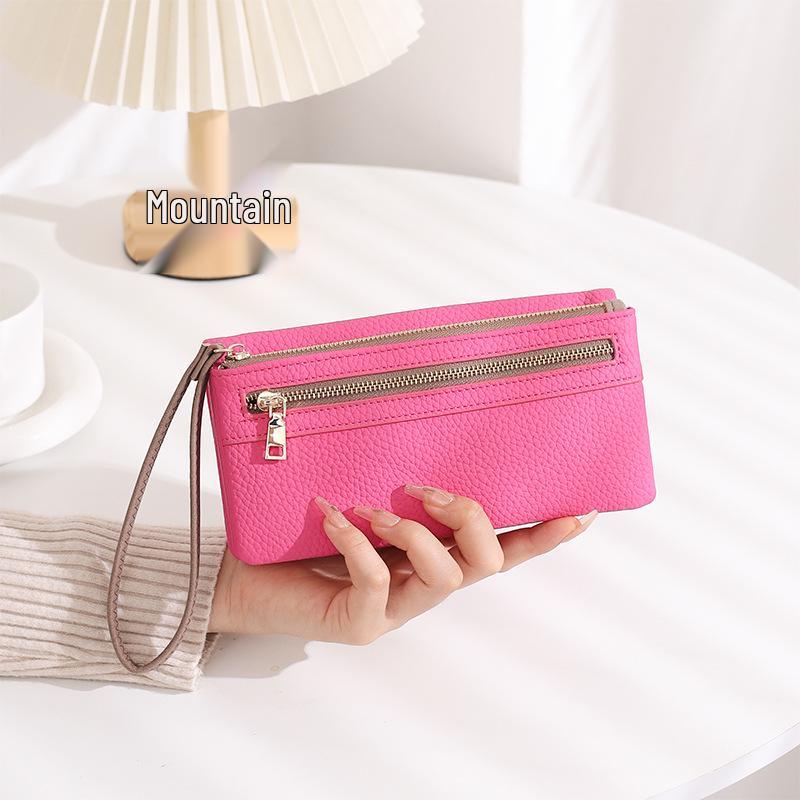 Women's Large Capacity Frosted Double Zipper Long Wallet & Clutch