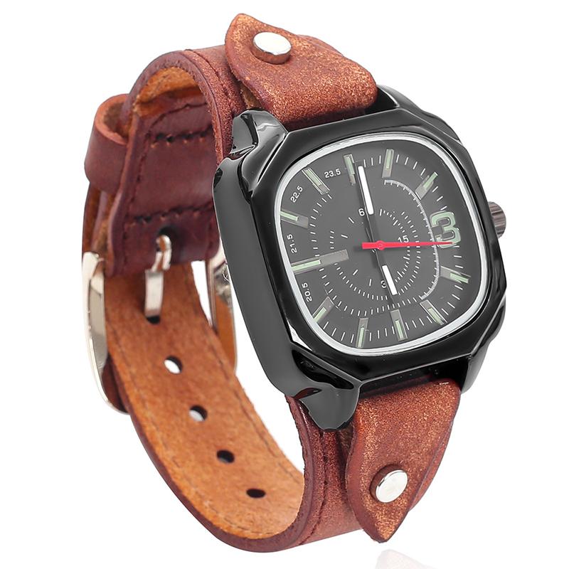 Men S Minimalist Vintage Quartz Watch - Square Dial Genuine Leather Strap