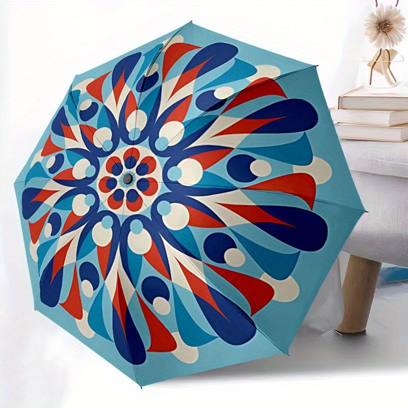 1pc Floral Mandala Automatic Open 8-Rib Windproof Umbrella, Travel & Commuting, Suitable for All Seasons