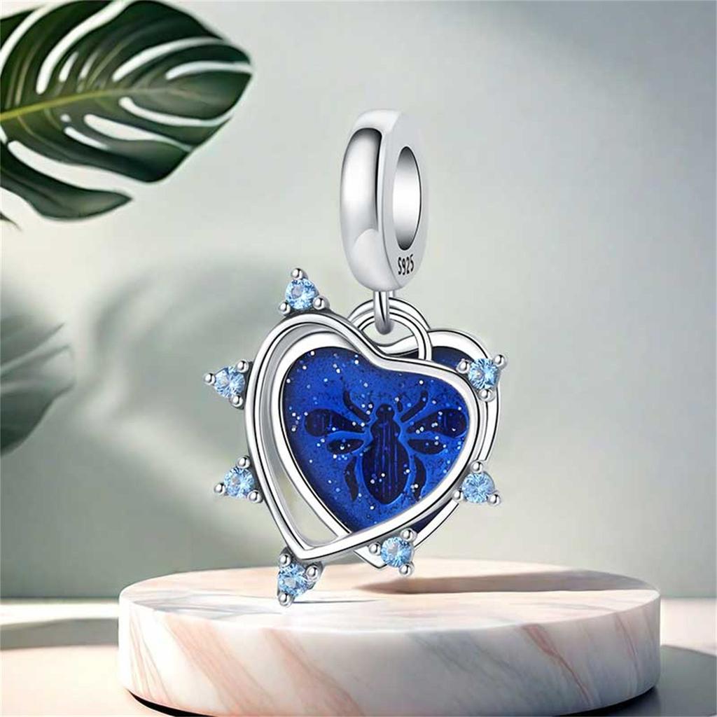 Copper Heart Shaped Blue Honey Pendants Bracelet Charms Fit Women Jewelry Party Beads Diy Exquisite Gifts Accessory