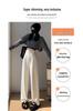 Women's Beige High-Waisted Wide-Leg Knitted Slim-Fit Trousers for Spring and Autumn, Fleece-Lined for Winter