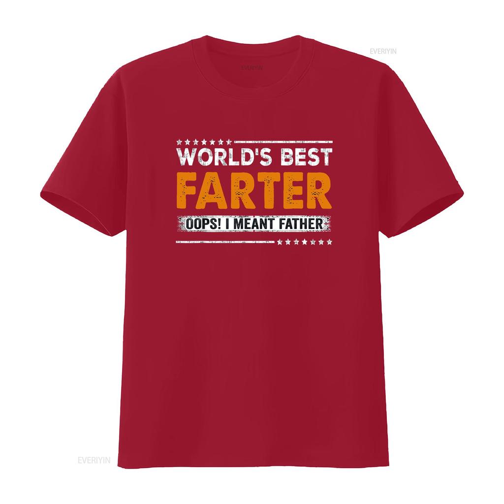 Fathers Day Funny Worlds Best Farter I Mean Father T Shirt vintage Washed streetwear Casual Breathable Stretched