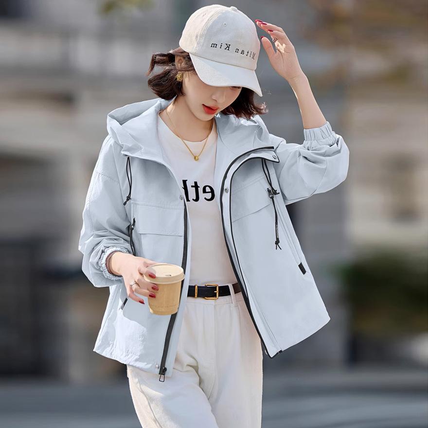 Hooded jacket women's short new spring and autumn small loose casual versatile jacket top