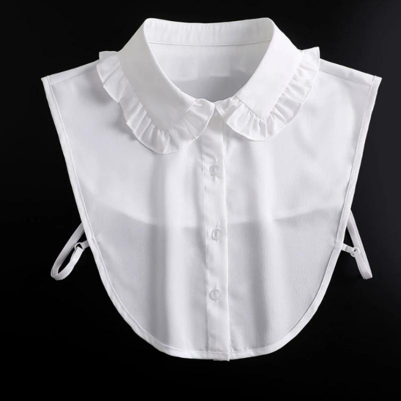 

Белый шифоновый воротник-стойка с фестончатым краем, декоративное кружево, свитер, блузка, топы, шейные украшения, съемные ложные декоративные воротники