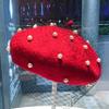 Wool beret women, mesh pearl pumpkin hat spring and autumn fashion British retro painter hat versatile