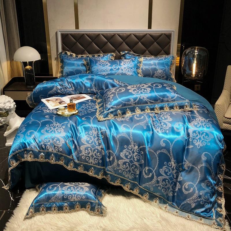 Luxury European Lace Trim Jacquard Silk Bedding Set