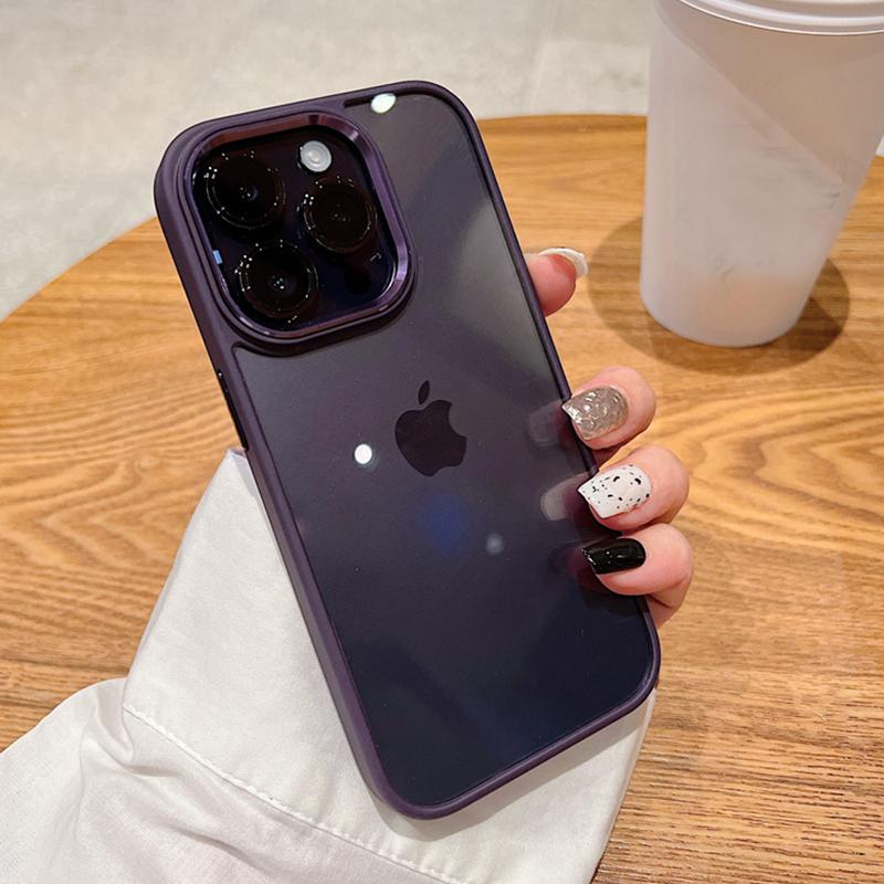 Purple Plating Lens Frame Transparent Phone Case For Iphone 14 Pro Max 11 12 13 Pro Max Camera Protection Clear Shockproof Cover