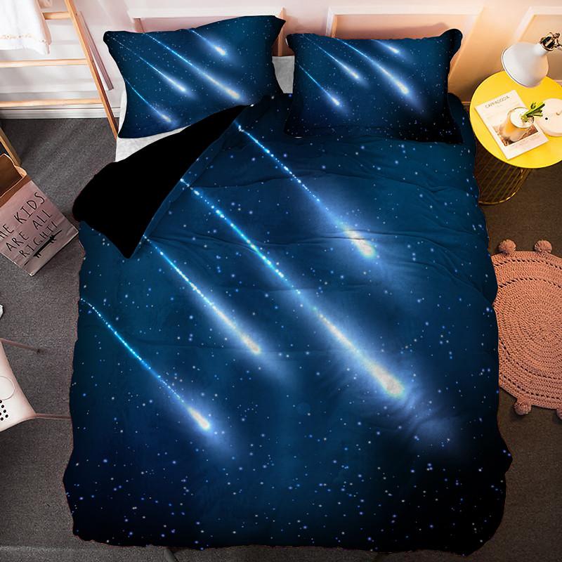 Sternschnuppen Bettbezug Set Nachthimmel Leuchtende Sterne Thema Bettdeckenbezug für Kinder Jugendliche Erwachsene Polyester Steppdeckenbezug King Size