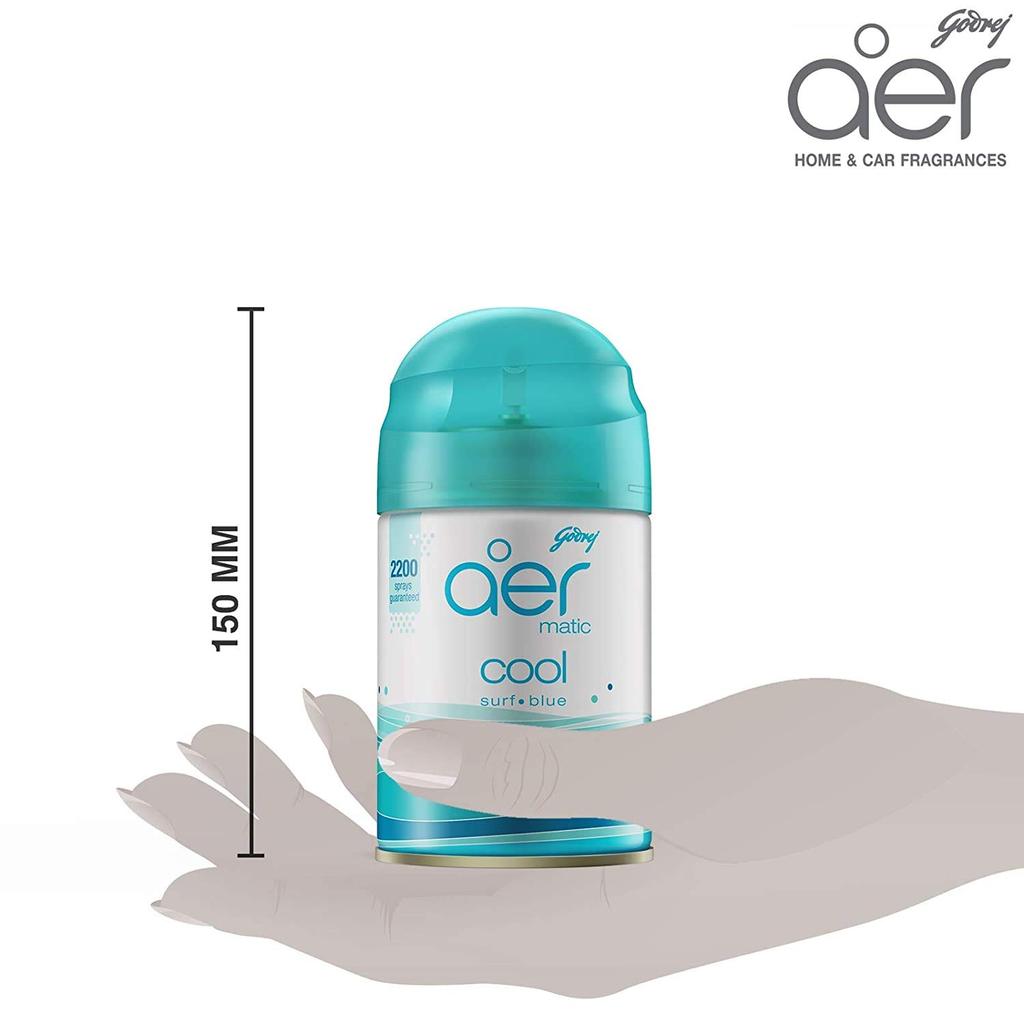 Godrej Aer Matic Automatic Room Freshener Refill Pack 210ml Cool Surf Blue 2200 Sprays