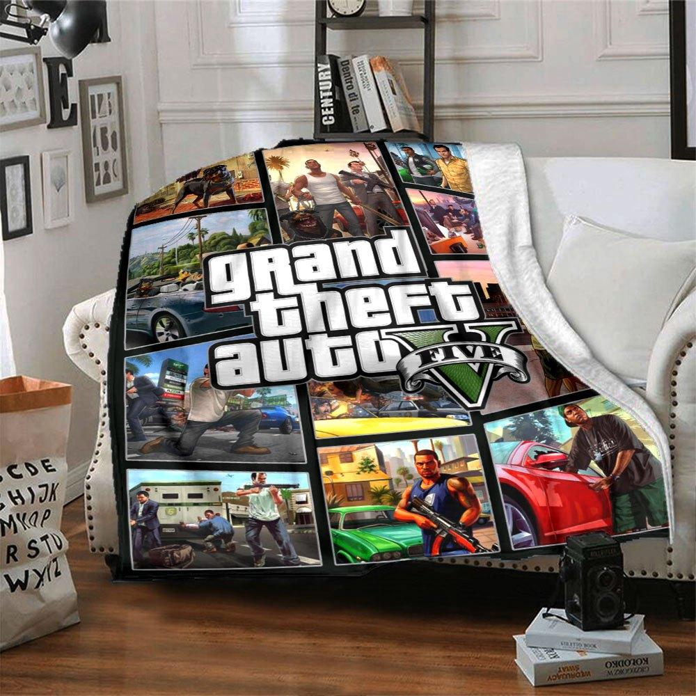 1ks Měkká flanelová deka Grand Theft Auto s designovým potiskem Útulná deka pro všechna roční období, ideální na pohovku, postel, do kanceláře