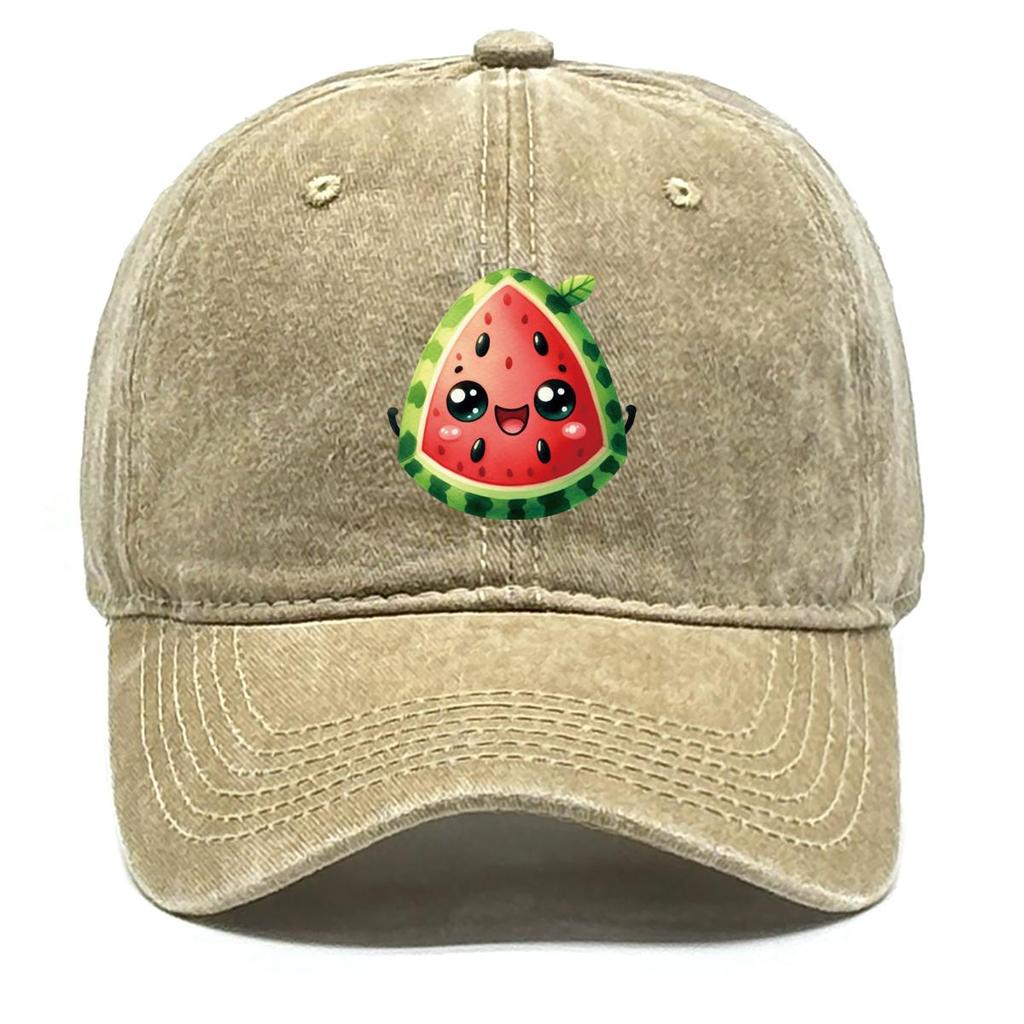 Cartoon Watermelon Print Adjustable Baseball Hat, Fruit Mesh Hat Hip Hop Slouchy Solid Leisure Snapback Baseball Cap