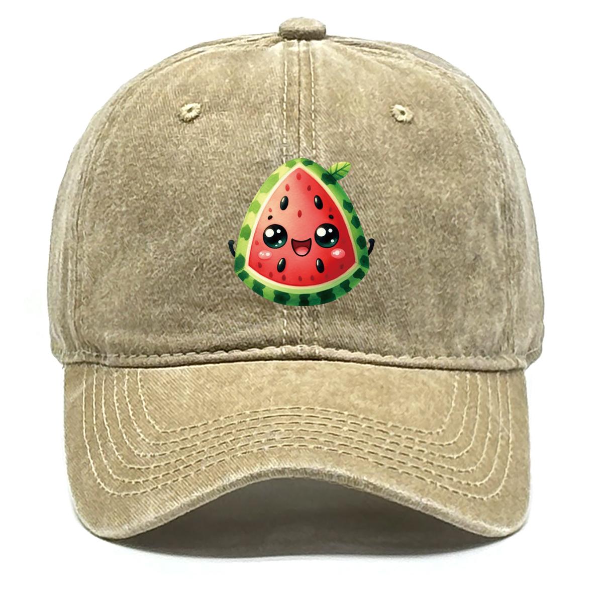 

Cartoon Watermelon Print Adjustable Baseball Hat, Fruit Mesh Hat Hip Hop Slouchy Solid Leisure Snapback Baseball Cap as the picture хаки