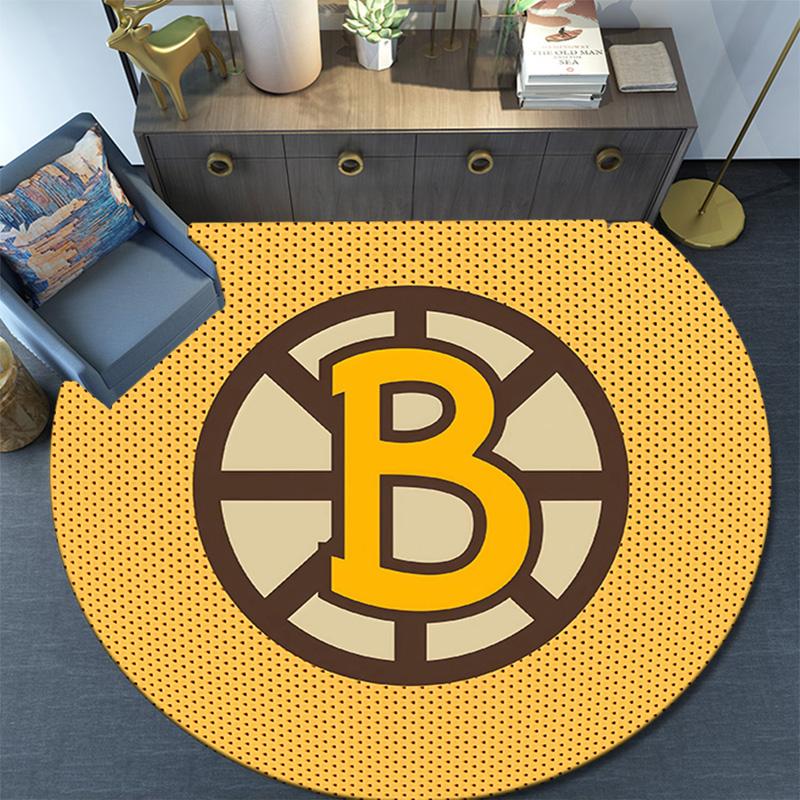 Boston Bruins Round Area Rug,Carpet Rug for Living Room Bedroom Sofa Playroom Decor,Non-slip Floor Mat