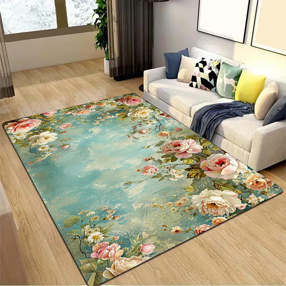Vintage Floral Wall Mural Decoration,Carpet,Living Room,Bedroom, Non-slip,Square rug